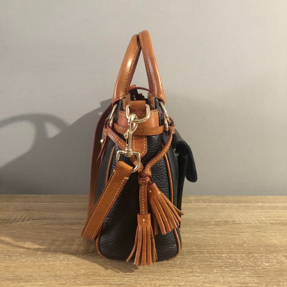 Dooney & Bourke Pebble Grain Leather Medium Pocket Satchel Black with Brown Trim - Picture 4 of 15